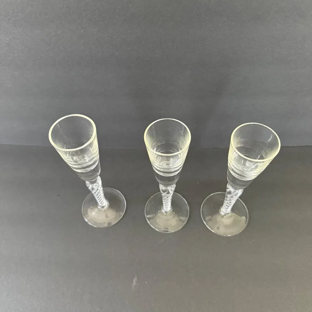 Vintage Twisted Bohemia Stem Cordial Glasses Set Of 3